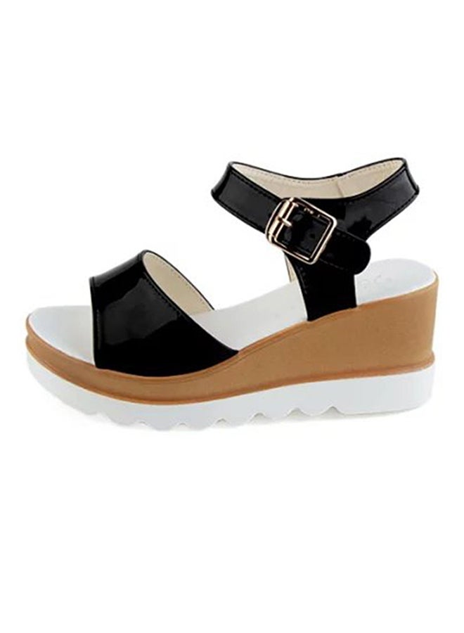 OUTAD Open Toe Wedge Heel Sandal Black