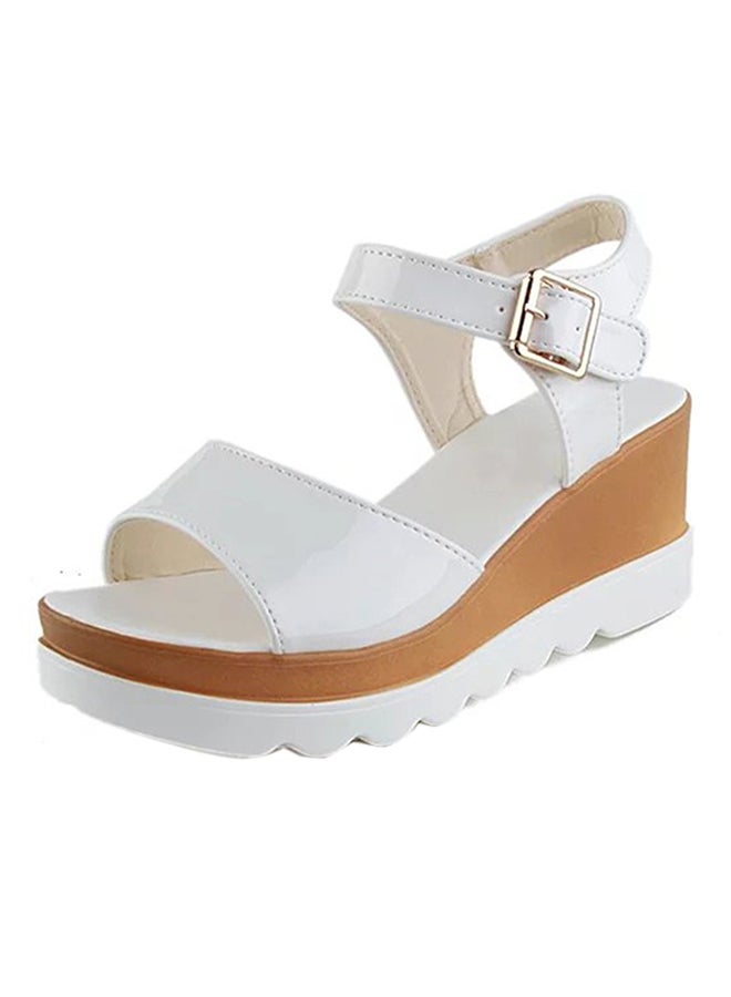 OUTAD - Open Toe Wedge Heel Sandal White - Image 1
