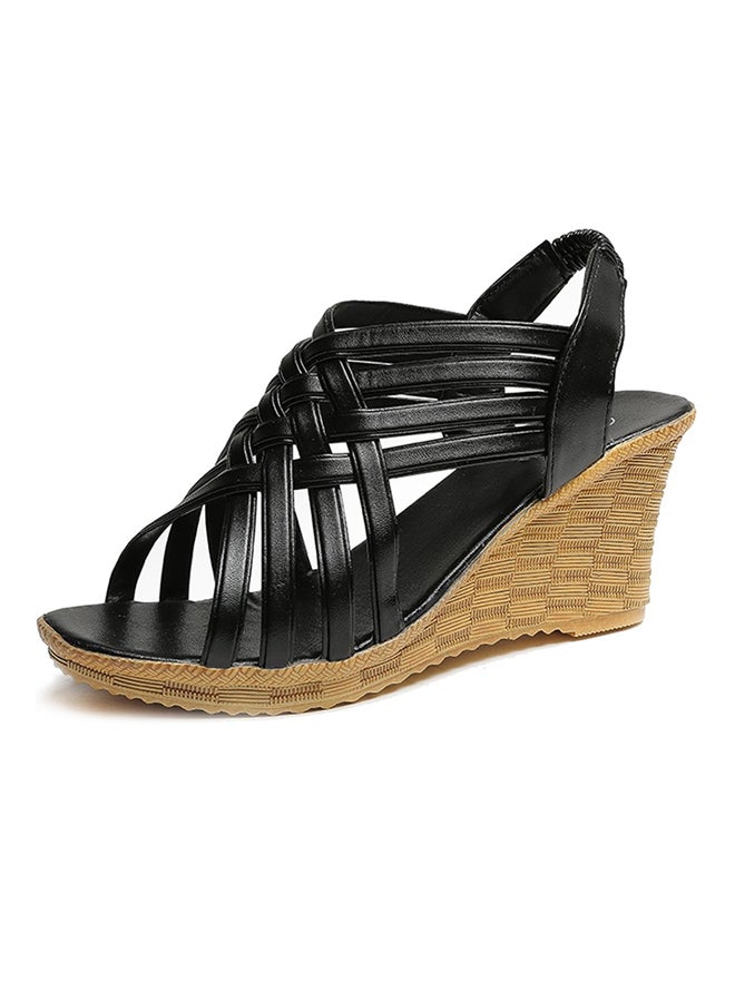 OUTAD - Open Toe Wedge Heel Sandal Black - Image 1