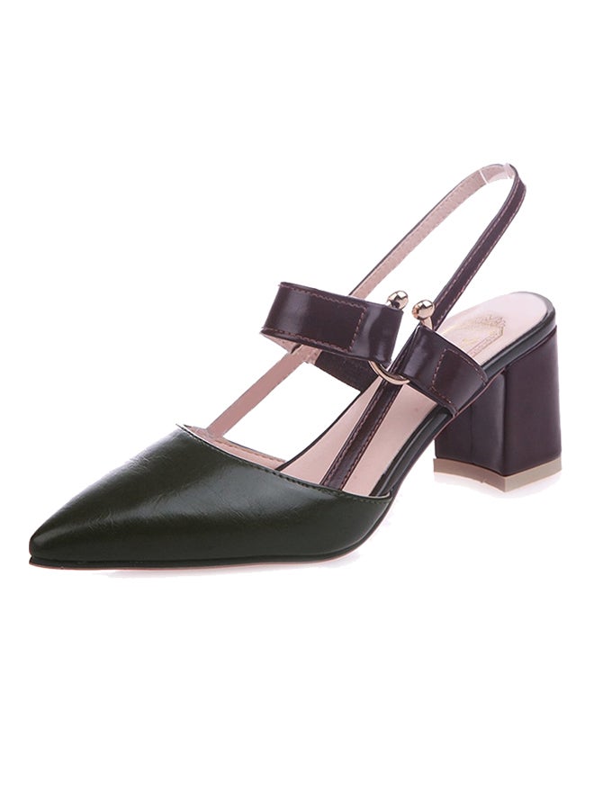 OUTAD - Thick Heel Sling Back Pump Shoe Green - Image 1
