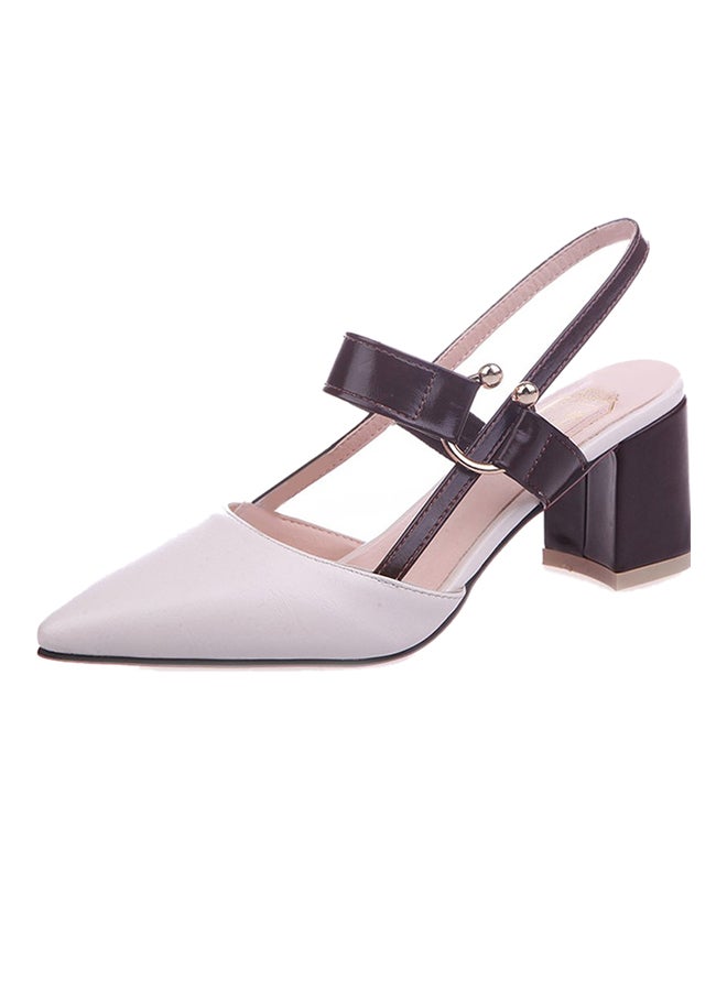 OUTAD Thick Heel Sling Back Pump Shoe Beige 
