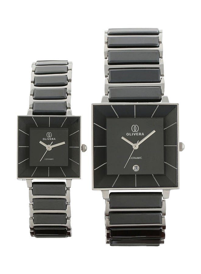 Set Of 2 Stainless Steel Analog Couple Watch OG3799-OL799