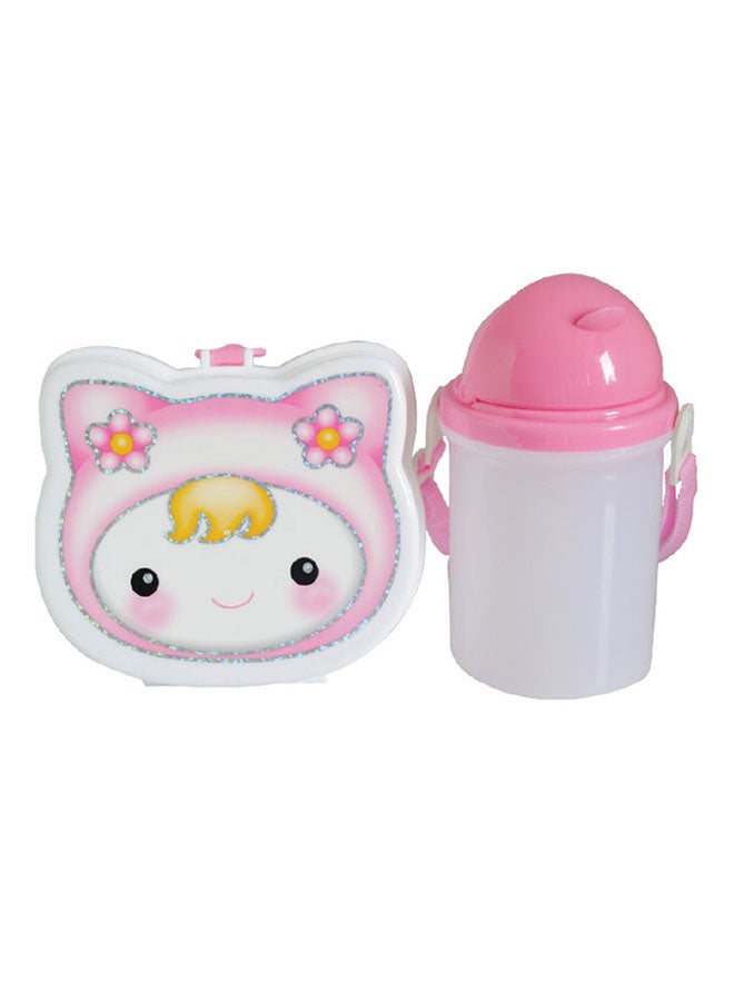 Flamingo Lunch Box And Bottle Set Pink/White