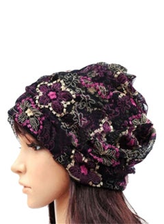 Flower Embroidered Head Wrap Purple