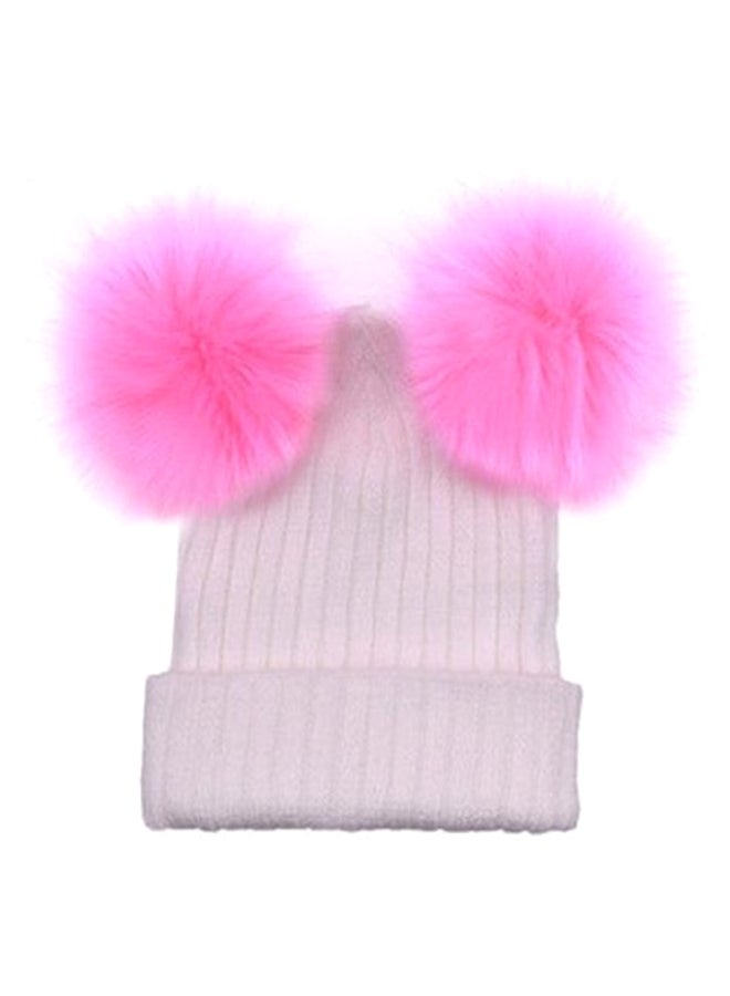 Bluelans Fur Ball Pom-Pom Beanie Hat White/Pink 