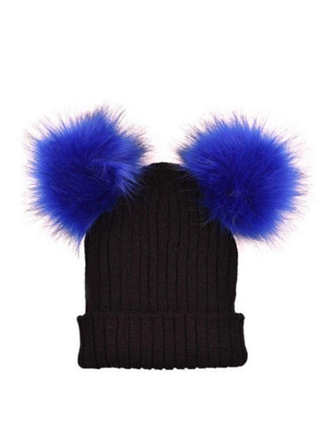 Bluelans Fur Ball Pom-Pom Beanie Hat Black/Blue 