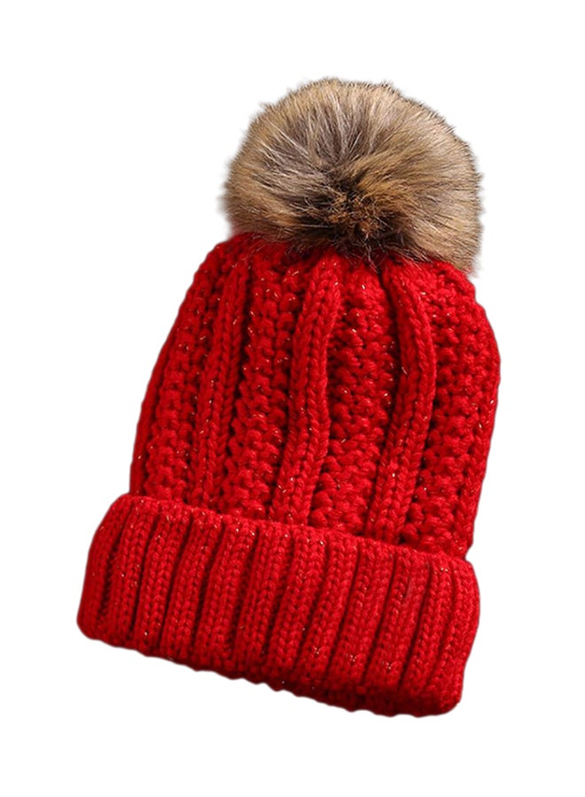 Bluelans Knitted Pom-Pom Ball Beanie Red