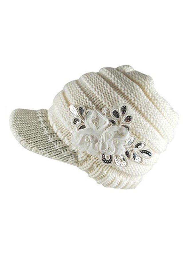 Flower Knitted Visor Hat White/Black