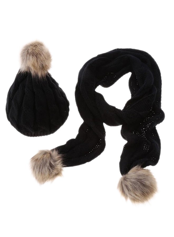 Bluelans Neck Scarf With Beanie Hat Black/Brown 