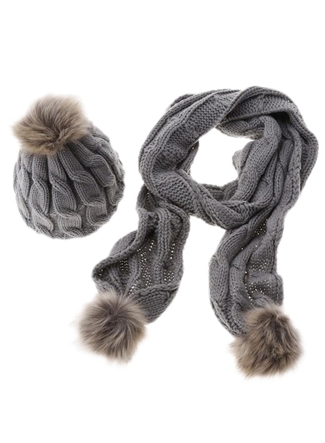 Bluelans Neck Scarf With Beanie Hat Grey/Brown 