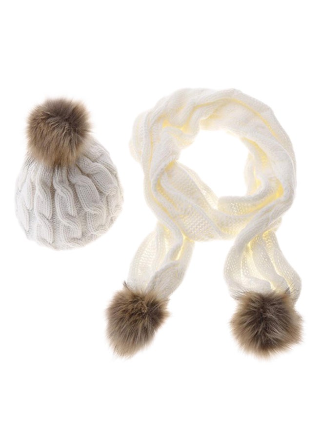 Bluelans Neck Scarf With Beanie Hat White/Brown 