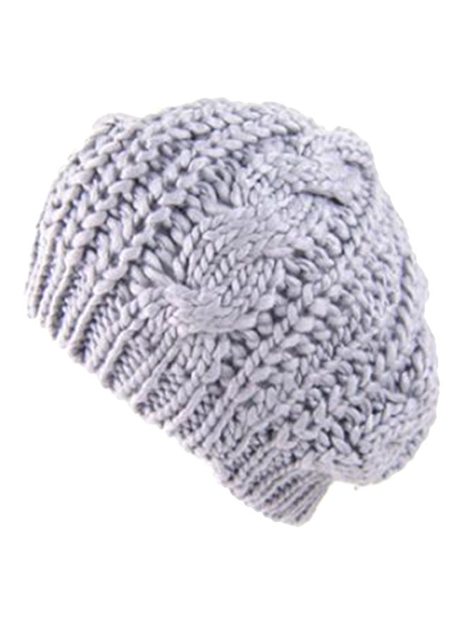 Bluelans Sweet Crochet Beret Artist Baggy Beanie Light Grey 