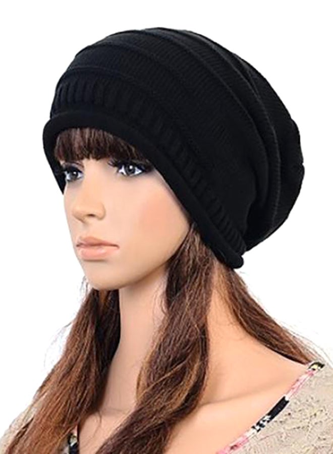 Bluelans Casual Pleated Crochet Beanie Black 