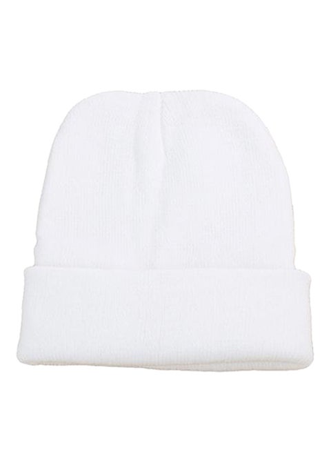 Knitted Elastic Cuff Beanie White