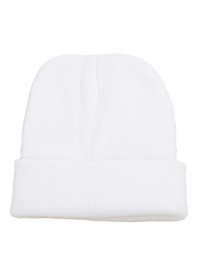 Bluelans - Knitted Elastic Cuff Beanie White - Image 1