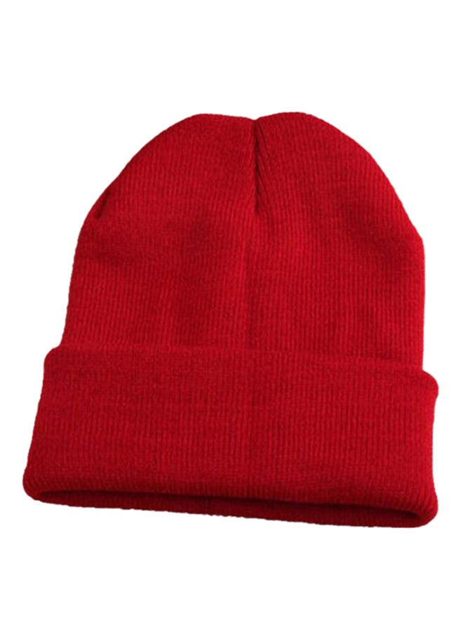 Bluelans - Knitted Elastic Cuff Beanie Claret - Image 1