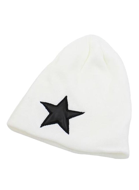 Star Printed Knitted Beanie White