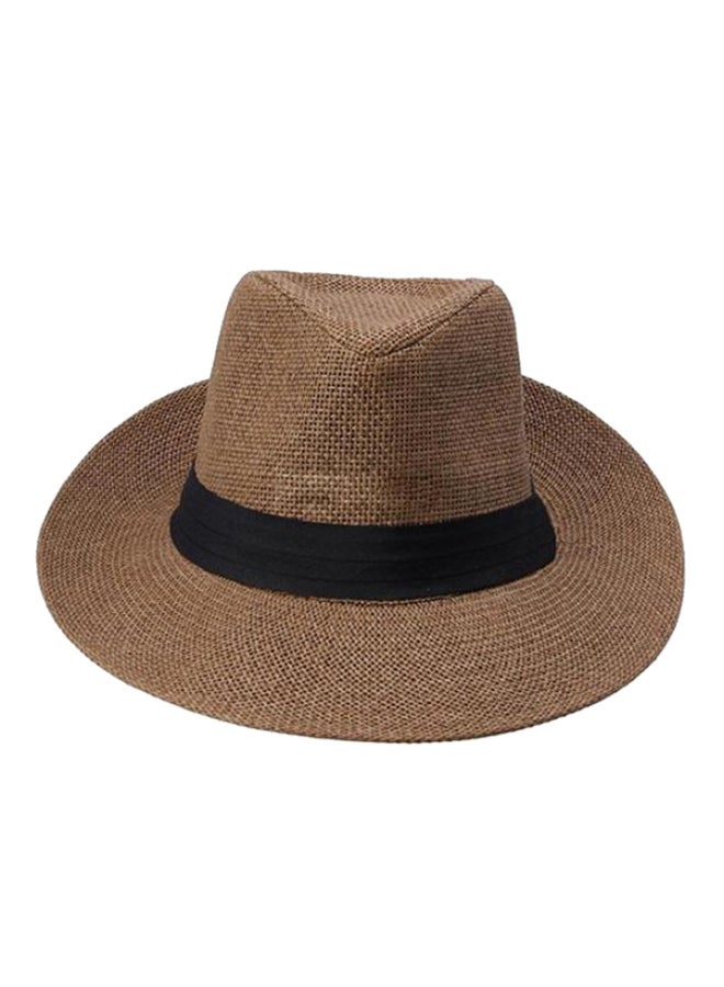 Bluelans Ribbon Decor Panama Hat Coffee 
