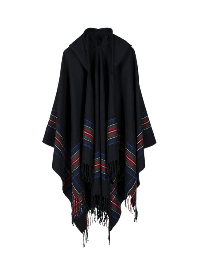 Bluelans - Stripes Design Hooded Cape Black - Image 1