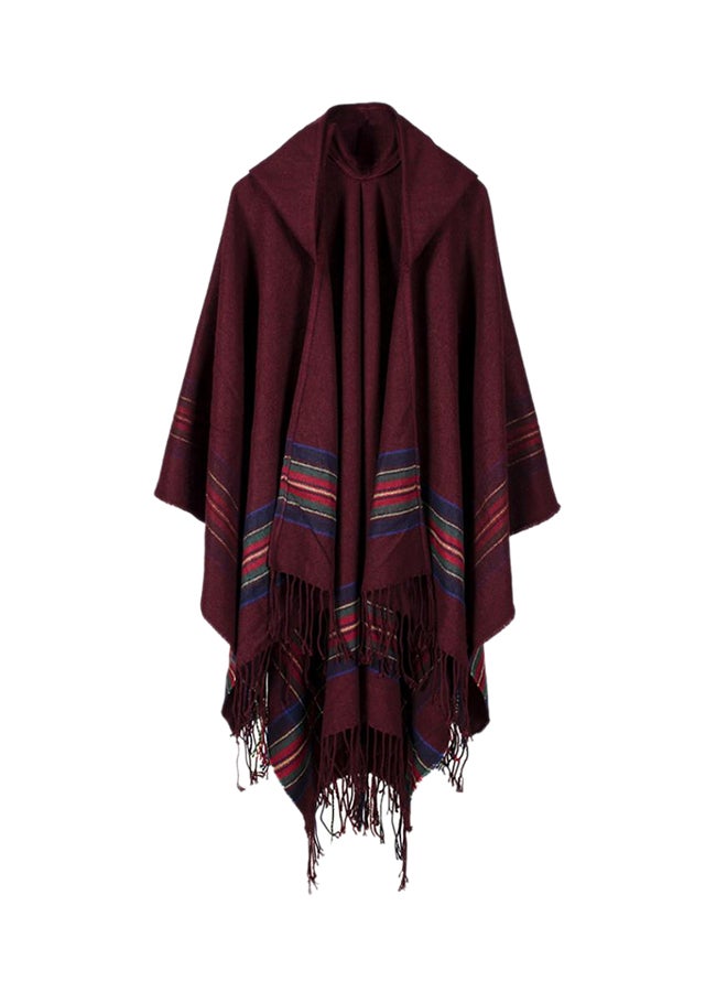 Bluelans - Stripes Design Hooded Cape Wine Red - Image 1