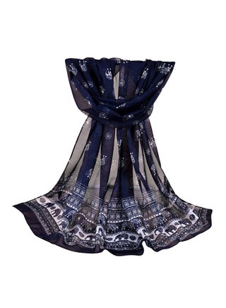 Elephant Pattern Long Scarf Navy Blue - v1519915148/N13303743A_1