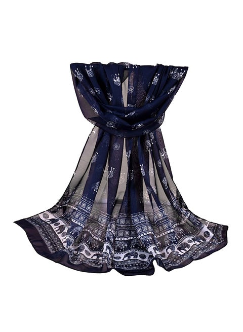 Elephant Pattern Long Scarf Navy Blue