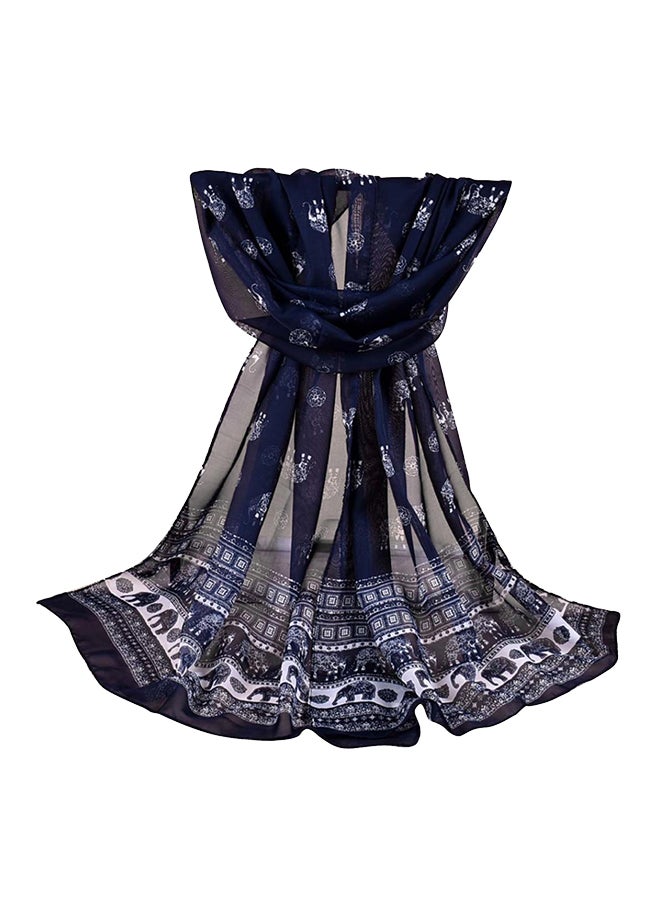 Elephant Pattern Long Scarf Navy Blue