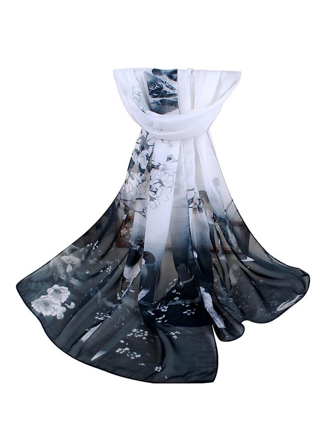 Bluelans Floral Printed Long Scarf Black/White 