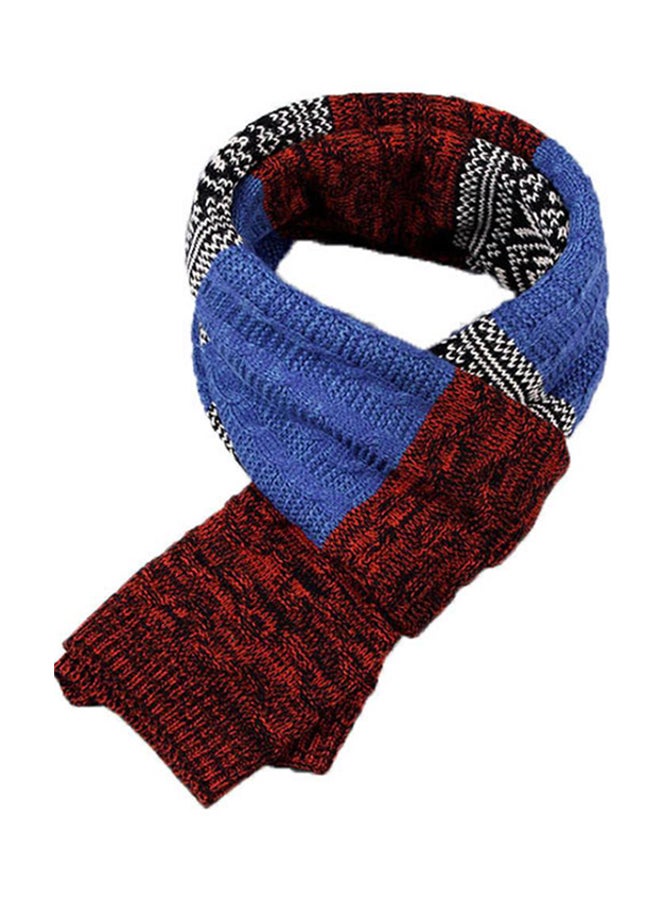 Bluelans Long Patchwork Scarf Royal Blue/Red/Black 