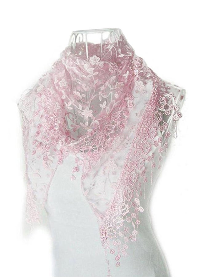 Bluelans - Lace Floral Knitted Scarf Pink - Image 1