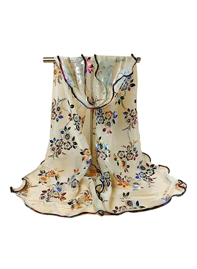 Bluelans Long Floral Tulle Beach Scarf Beige