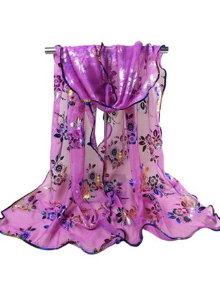 Floral Printed Sheer Stole Purple - v1519915427/N13304870A_1