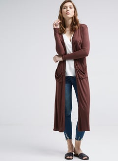 Long Cardigan With Pocket Brown