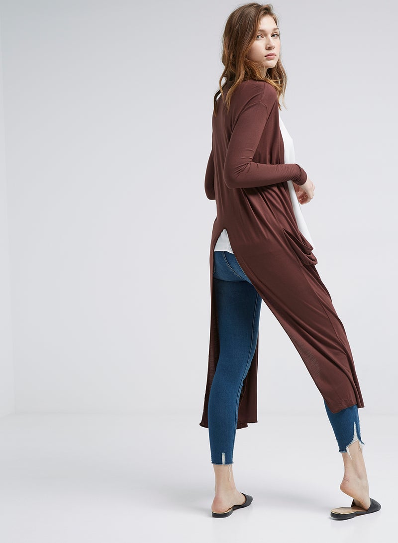 Diva London - Long Cardigan With Pocket Brown - Image 1