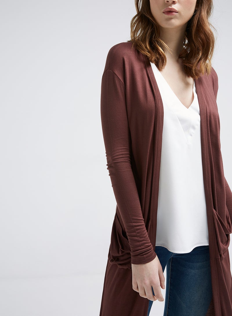 Diva London - Long Cardigan With Pocket Brown - Image 1