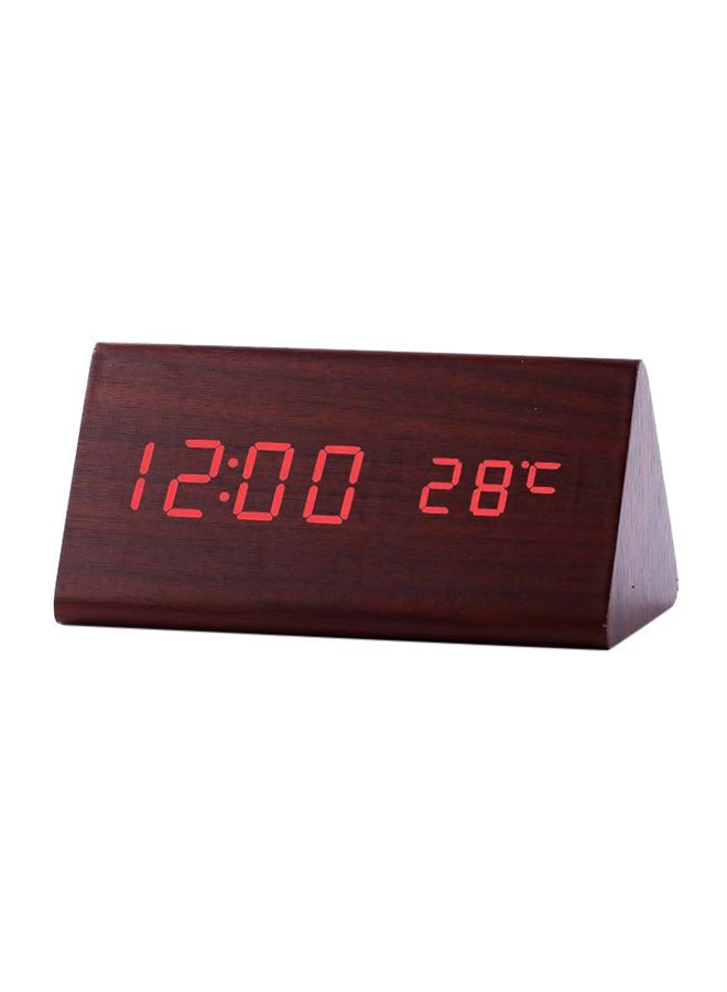 LED Wood Grain Alarm Clock With Temperature Display Brown