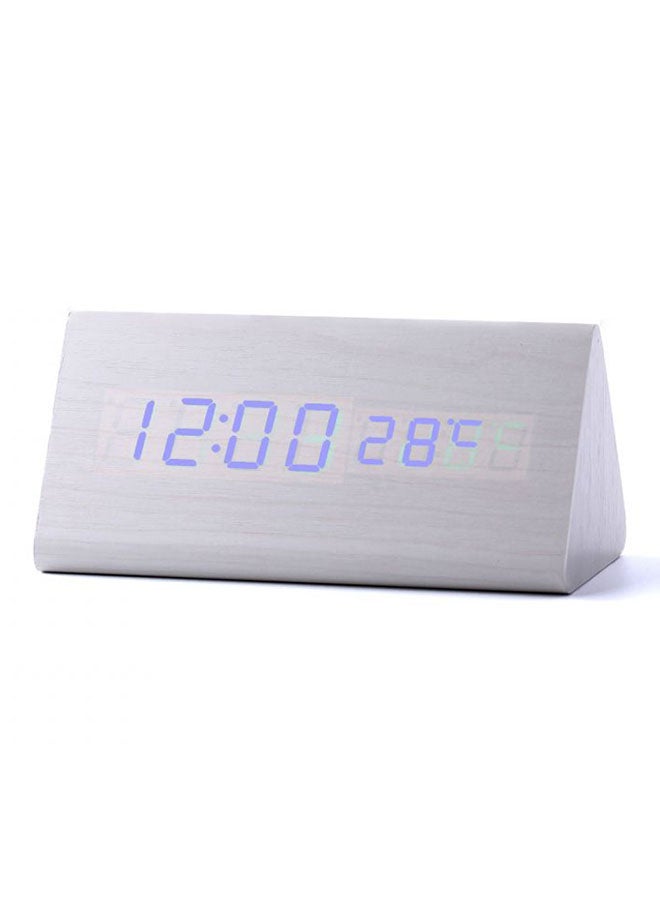 LED Wood Grain Alarm Clock With Temperature Display Silver