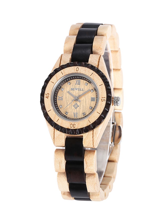 ساعة يد بعقارب وسوار خشبي مرصعة بحجر الراين طراز ZS-W128AL women