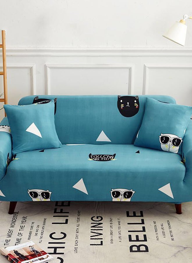 3-Seater Cat Design Sofa Cover Blue 190x230cm