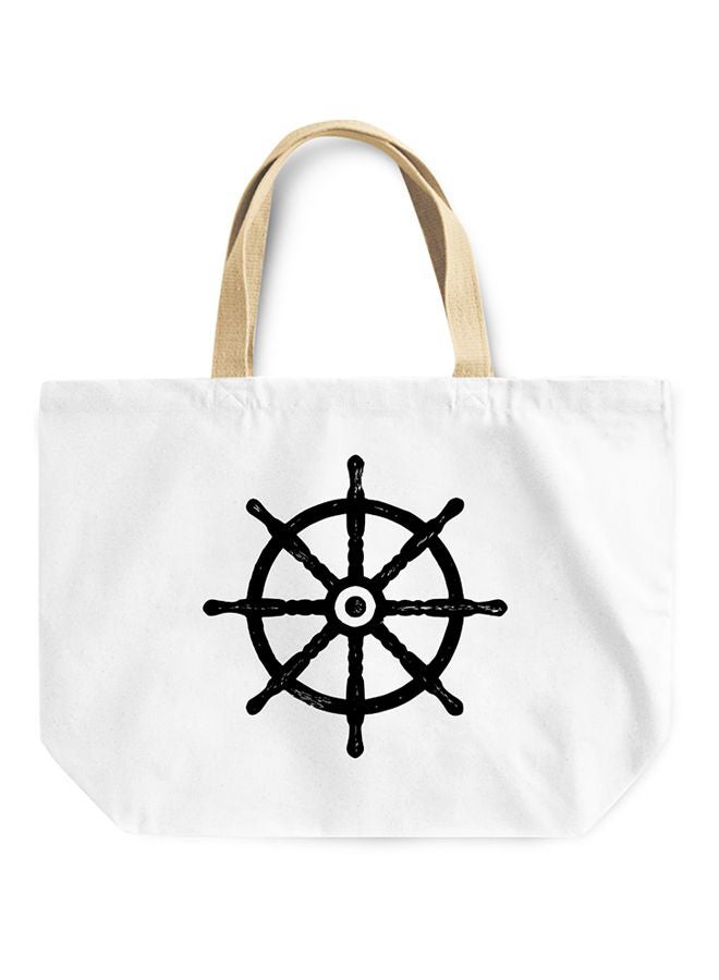 LOUD UNIVERSE - Pirates Ship Wheel Nautical Beach Tote Bag White/Beige - Image 1
