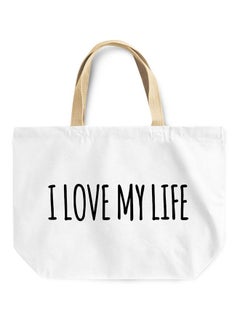 I Love My Life Beach Tote Bag White/Beige