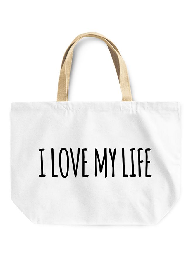 LOUD UNIVERSE - I Love My Life Beach Tote Bag White/Beige - Image 1