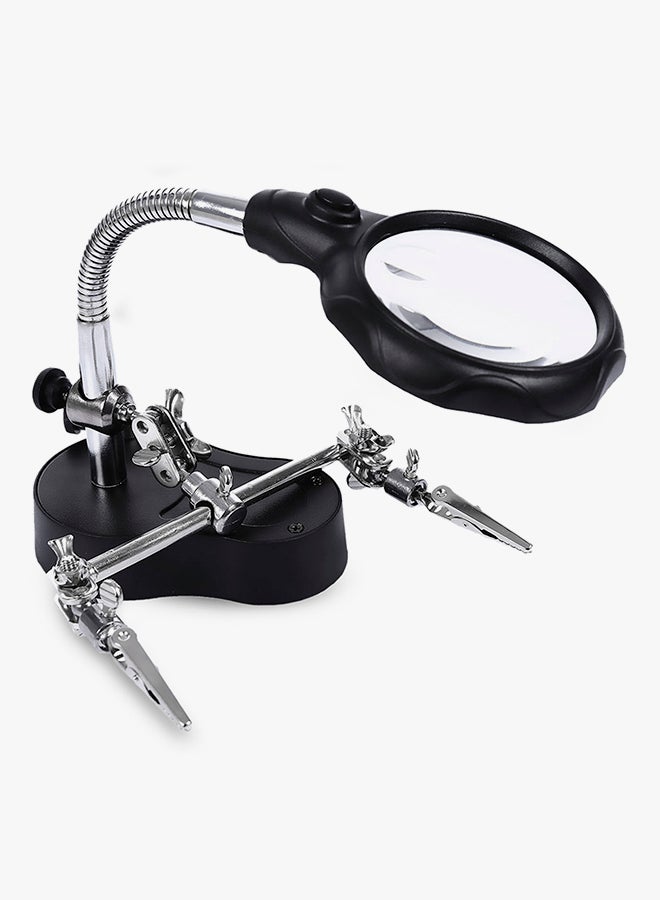 3.5x And 12x Magnifier Loupe Glasses With LED Light, Alligator Clip And Soldering Iron Stand Black - Image 1