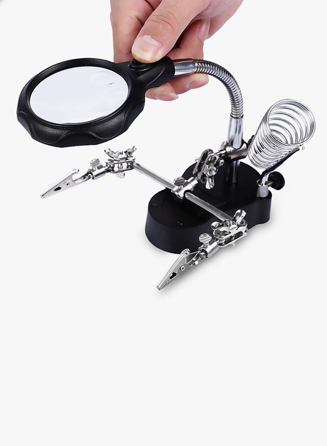 3.5x And 12x Magnifier Loupe Glasses With LED Light, Alligator Clip And Soldering Iron Stand Black - Image 2