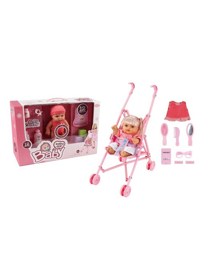 Basmah Doll With Plastic Stroller Play Set With 12 Sound 