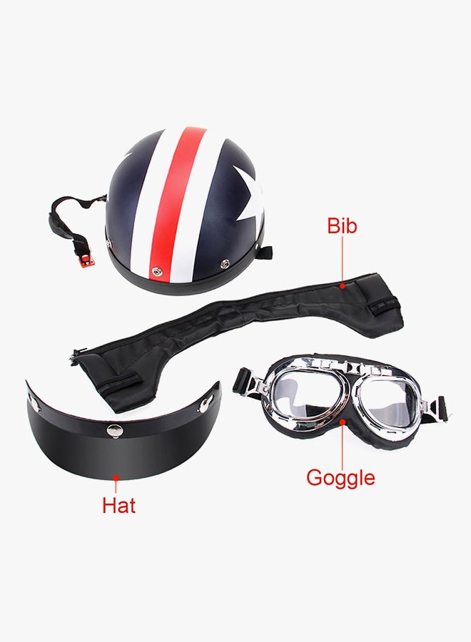 Generic Captain America Vintage Star Stripes Open Face Motorbike Helmet With Goggles  - Image 4