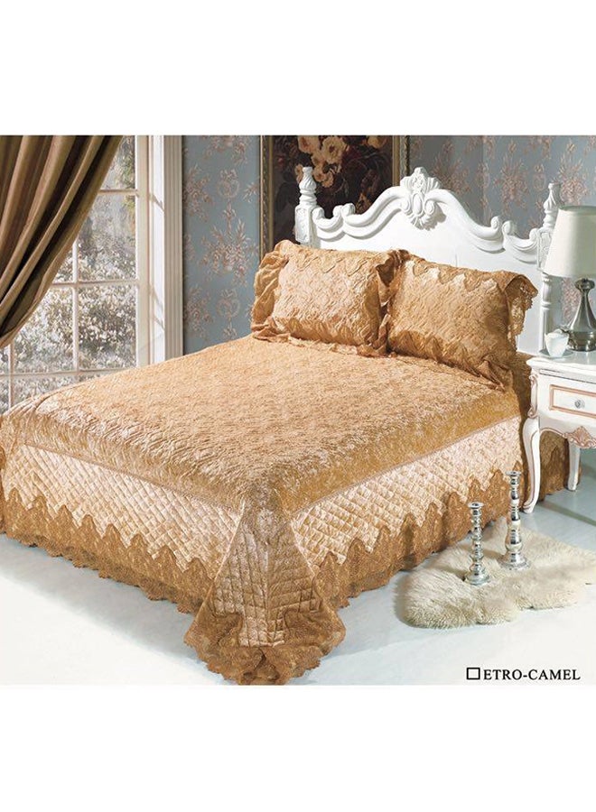 Senoures 3-Piece SBB Bedspread Set Velvet Camel 230 x 250 cmcentimeter
