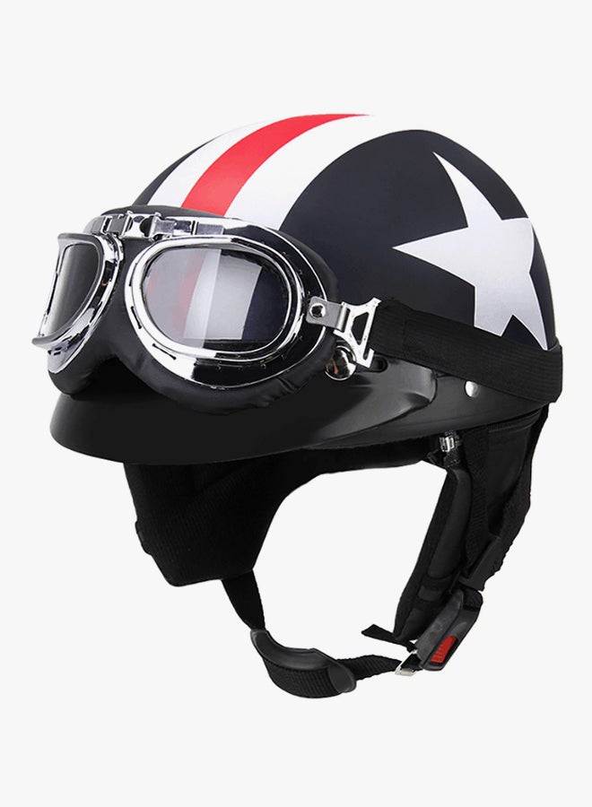Generic Captain America Vintage Star Stripes Open Face Motorbike Helmet With Goggles  - Image 2