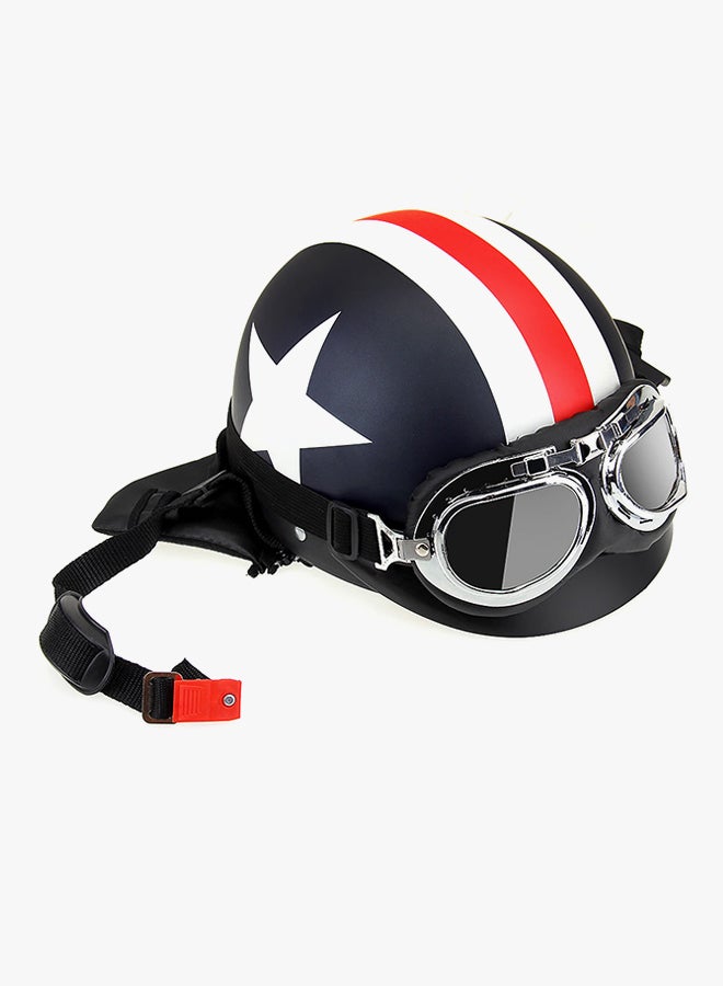 Generic Captain America Vintage Star Stripes Open Face Motorbike Helmet With Goggles  - Image 3