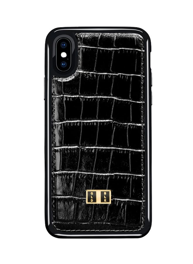 GOLD BLACK Leather Protective Case Cover For Apple iPhone X Croco Black  - Image 1